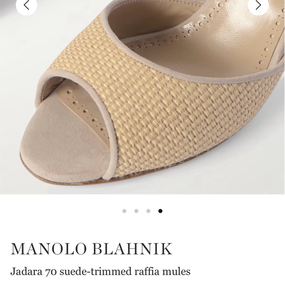 Manolo Blahnik Tan Raffia Mules with Suede Trim - Picture 4 of 14